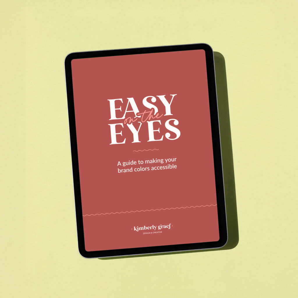 images features the cover of Easy on the Eyes, my accessible color guide, open on an iPad against a soft green background
