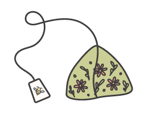 a whimsical illustration of a tea sachet with flowers inside it