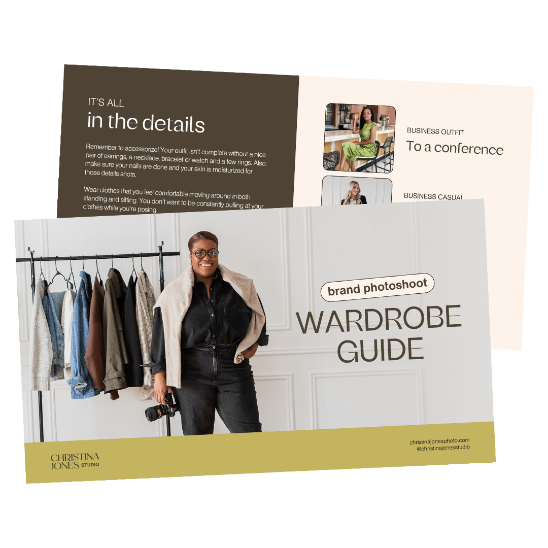 front cover and one interior page from a digital wardrobe guide to help prepare clients for their photoshoot