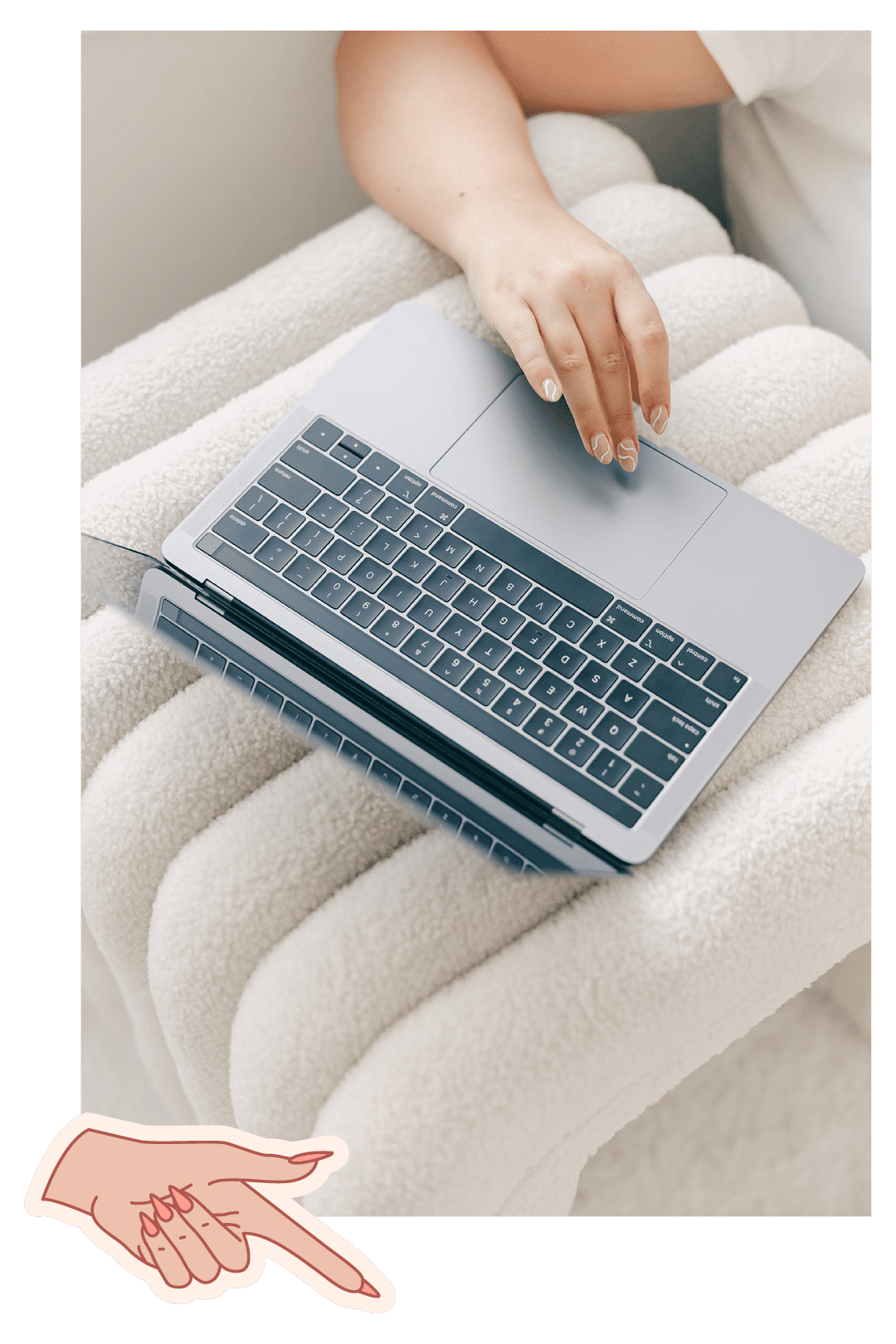 Kimberly's hand on the trackpad of a laptop